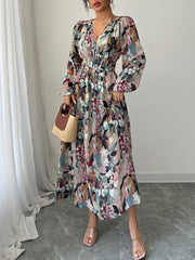 Floral Print Smock Neck Wrap Maxi Dress
