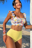 Ruffle 2-Piece High-Waisted Bikini Set Yellow - Swimwear from Cindelily