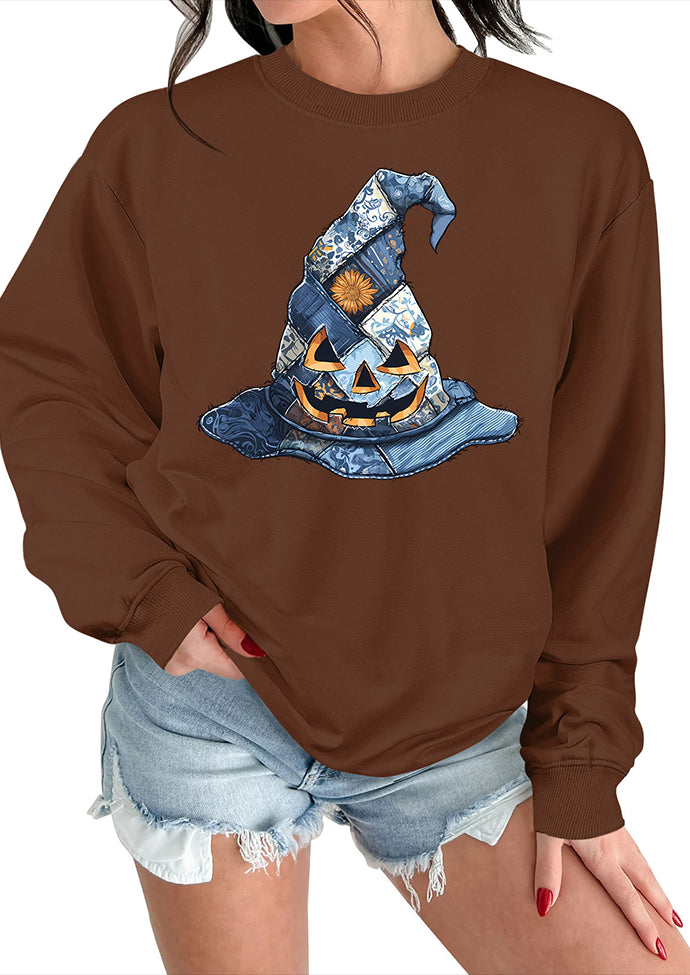Spooky Hat Crew Neck Casual Sweatshirt