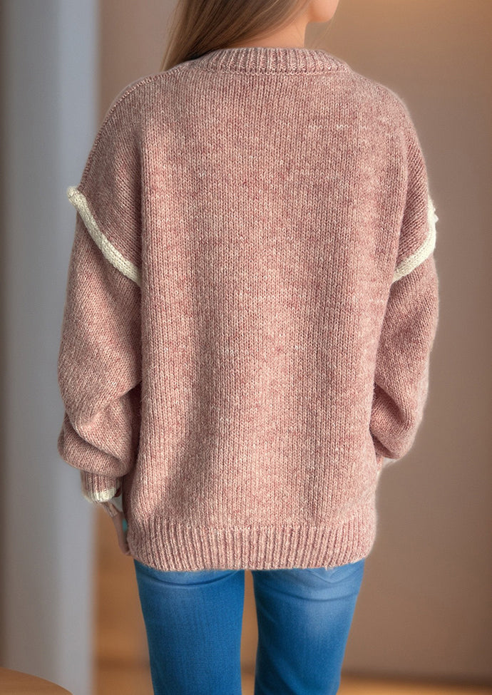 Crew Neck Patchwork Knitted Pullover