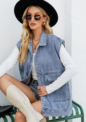 Button Up Denim Vest with Pockets