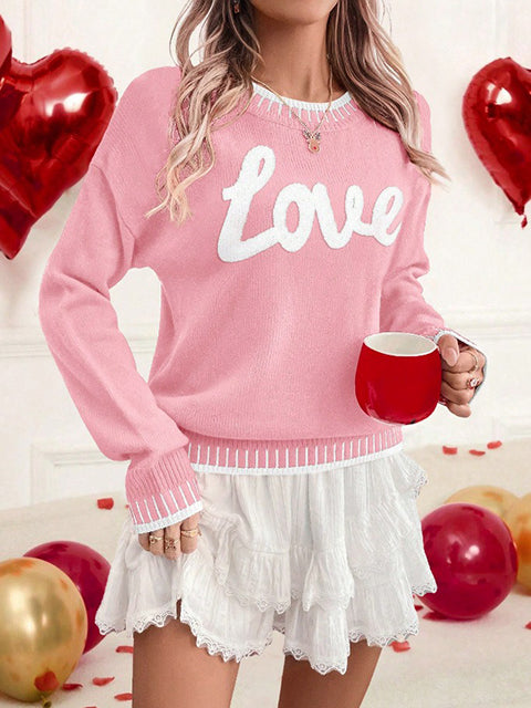 Love Jacquard Crew Neck Sweater