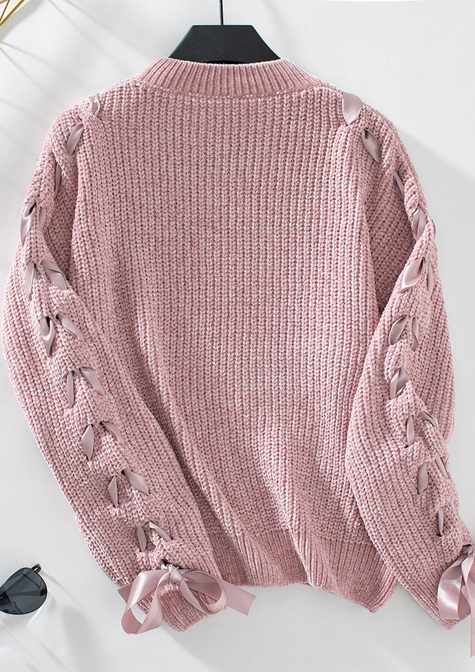 Lace Up Bow Tie Knitted Sweater