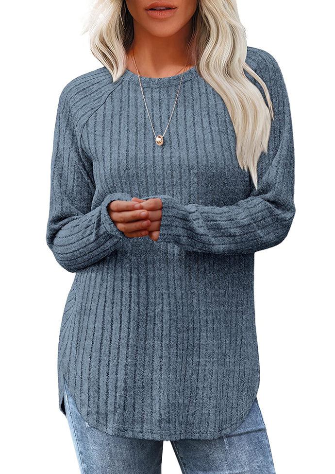 Crew Neck Textured Round Hem Casual Tunic