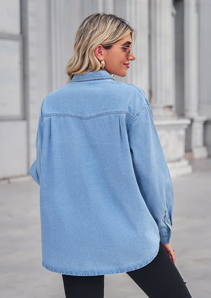 Button Up Washed Denim Casual Shirt