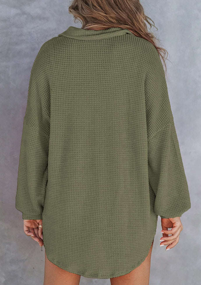Waffle Knitted Button Up Blouse