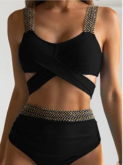 Solid Patchwork Crossed Bikini Sets