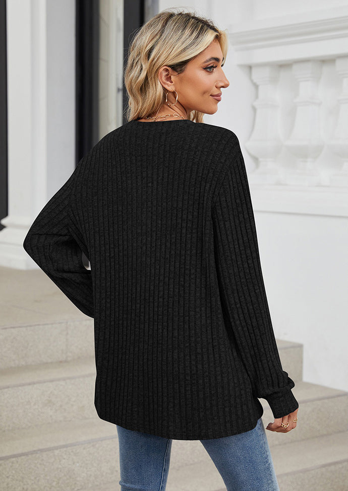 V Neck Textured Long Sleeve Tunic