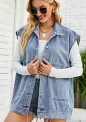 Button Up Denim Vest with Pockets