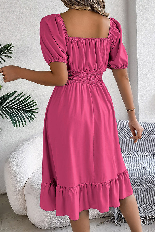 Smocked-Waist Ruffled Hem Midi Dress - Dresses from Cindelily