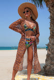 Leopard & Tropical Print 3-Piece Swim Set Khaki - Swimwear from Cindelily