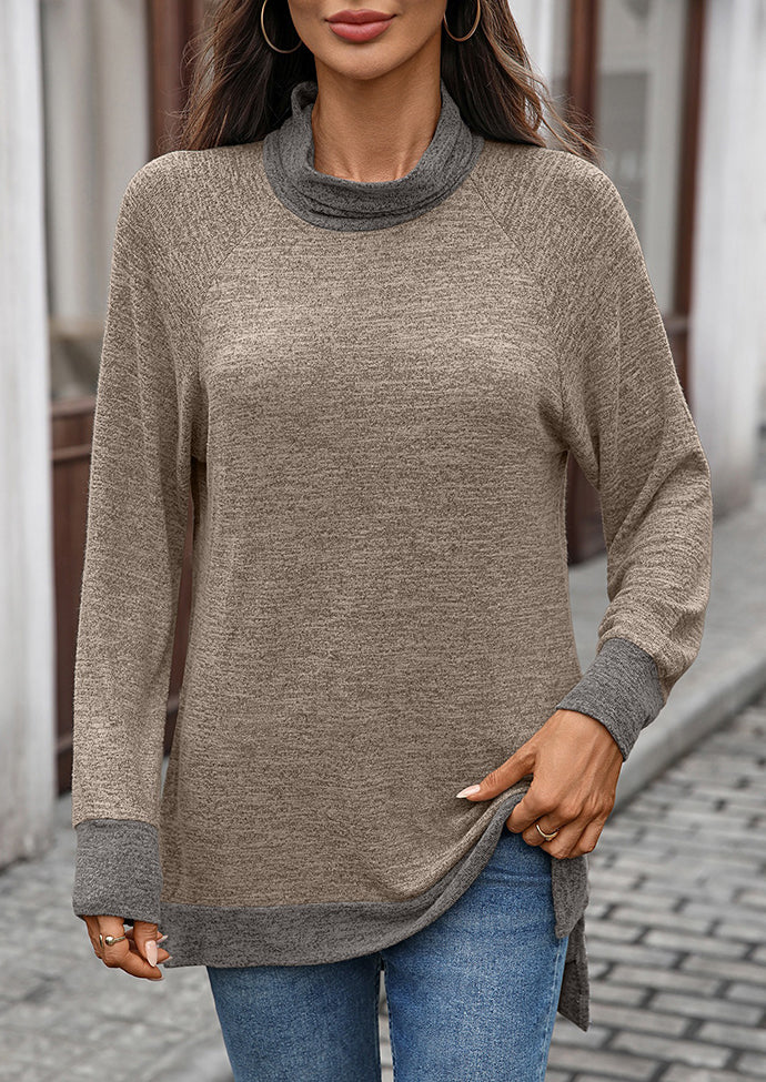 Cowl Neck Color Block Side Split Casual Tunic