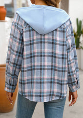 Hooded Pocket Detail Button Up Plaid Shirt