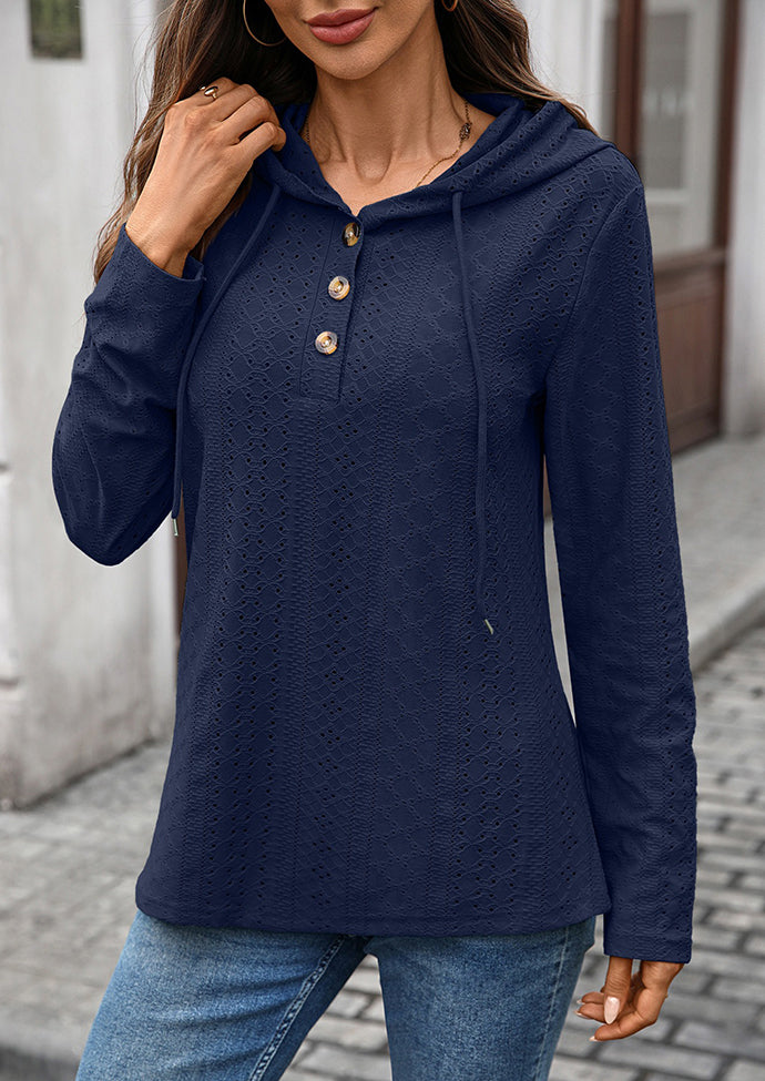 Jacquard Button Up Hooded Casual Top