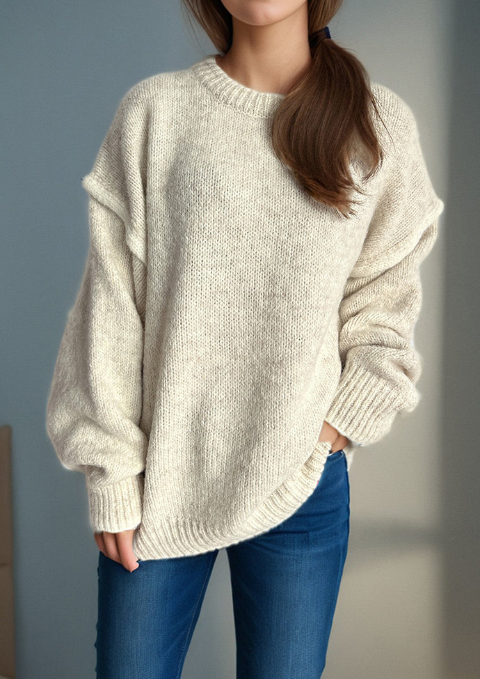 Crew Neck Patchwork Knitted Pullover