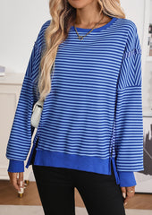 Side Split Striped Crew Neck Sweatshirt
