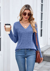 V Neck Long Sleeve Basic Casual T-shirt