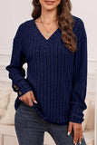 V Neck Button Detail Textued Casual T-shirt - T-Shirts & Tunics from Cindelily