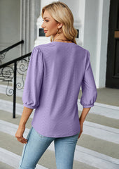 Jacquard Half Sleeve V Neck Casual Blouse