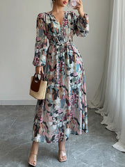 Floral Print Smock Neck Wrap Maxi Dress