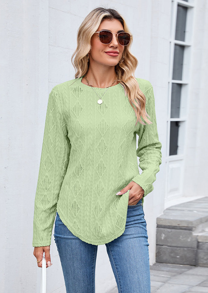 Textured Button Detail Crew Neck Casual T-shirt