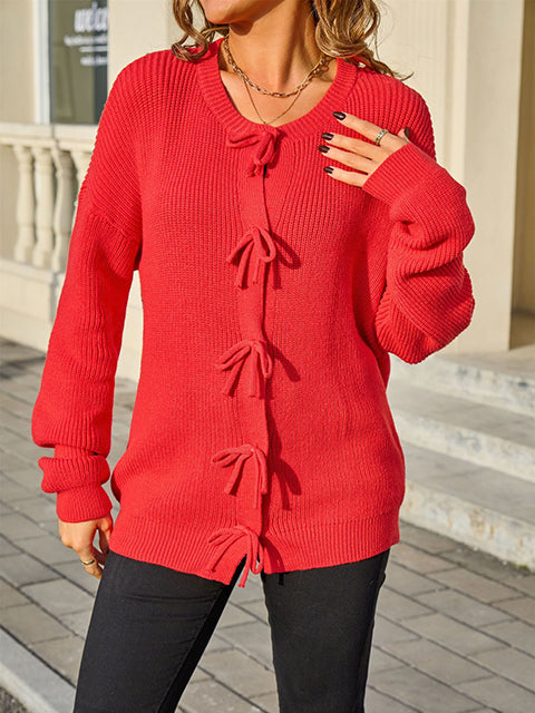 Button Up Bow Tie Knitted Cardigan