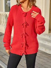 Button Up Bow Tie Knitted Cardigan