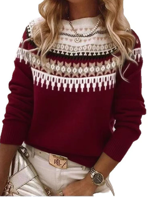 Retro Jacquard Crew Neck Sweater