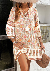 Tie Detail Floal Boho Mini Dress
