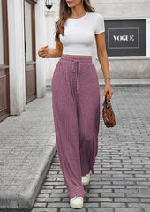 Textured Tie Detail Straight Casual Pants