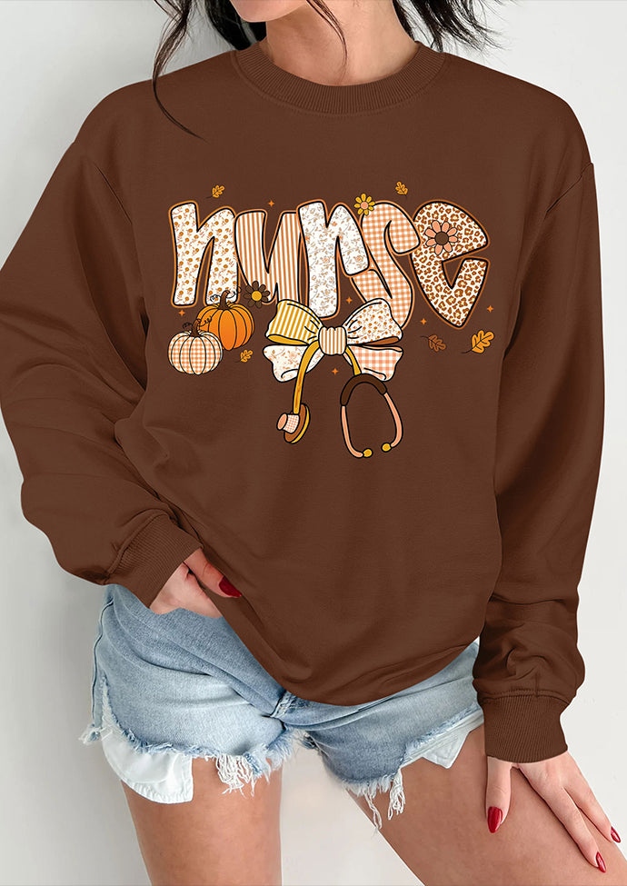 Nurse Bow Pumpkin Graphic Sweatshirt