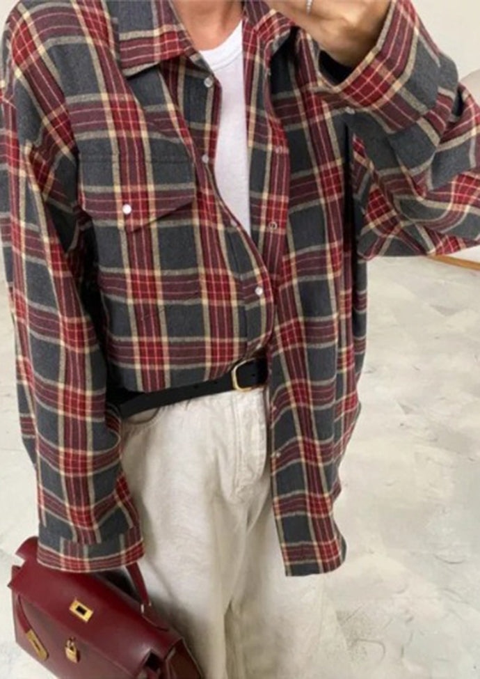 Retro Plaid Pocket Detail Button Up Shirt