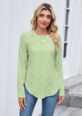 Textured Button Detail Crew Neck Casual T-shirt