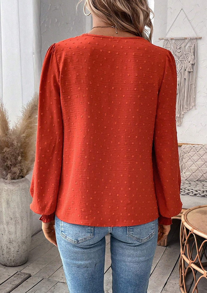 Lace Inset V Neck Long Sleeve Blouse