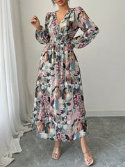 Floral Print Smock Neck Wrap Maxi Dress