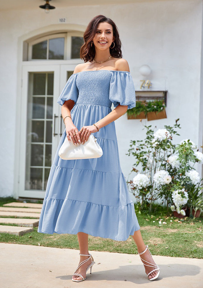 Square Neckline Puff Sleeve Smocked Maxi Dress