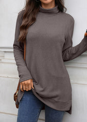 Turtleneck Textured Knitted Side Split Tunic