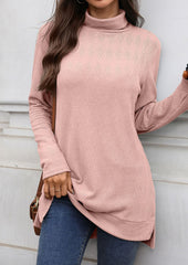 Turtleneck Textured Knitted Side Split Tunic