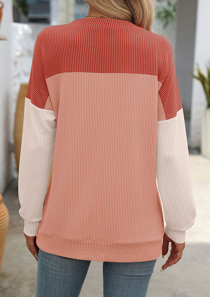 Textured Color Block Crew Neck T-shirt