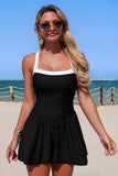 Lace-Up Romper One-Piece Swimsuit Black - Swimwear from Cindelily