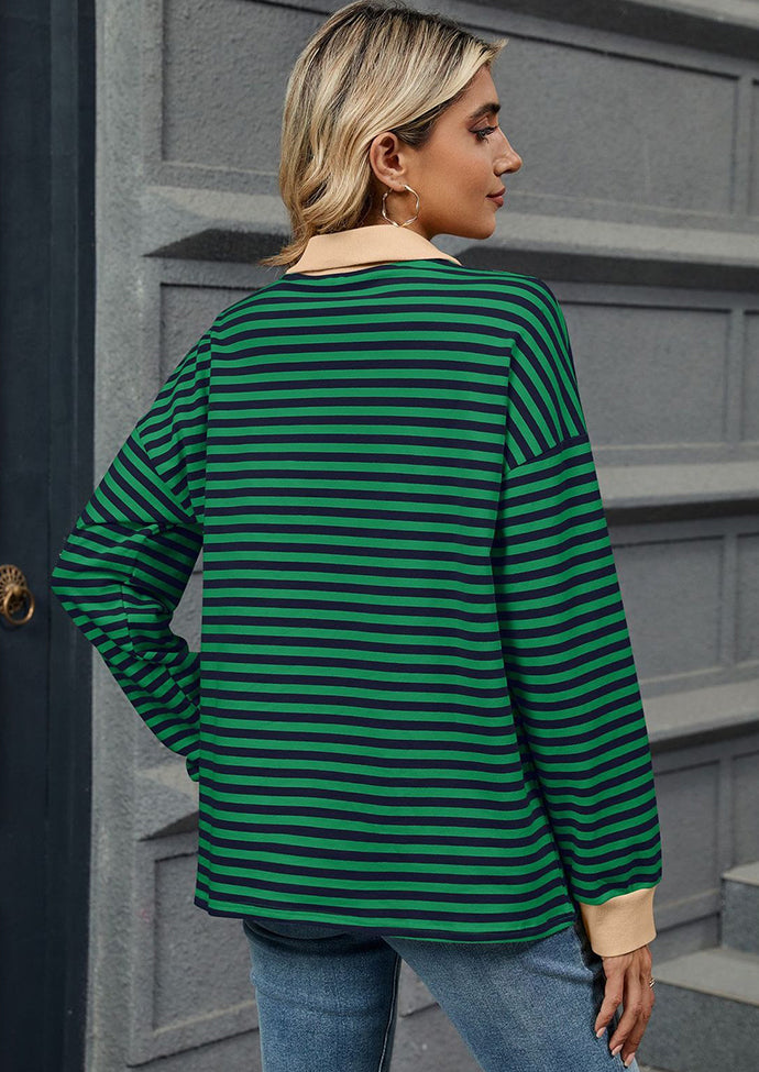 Stripe Color Block V Neck Casual Top