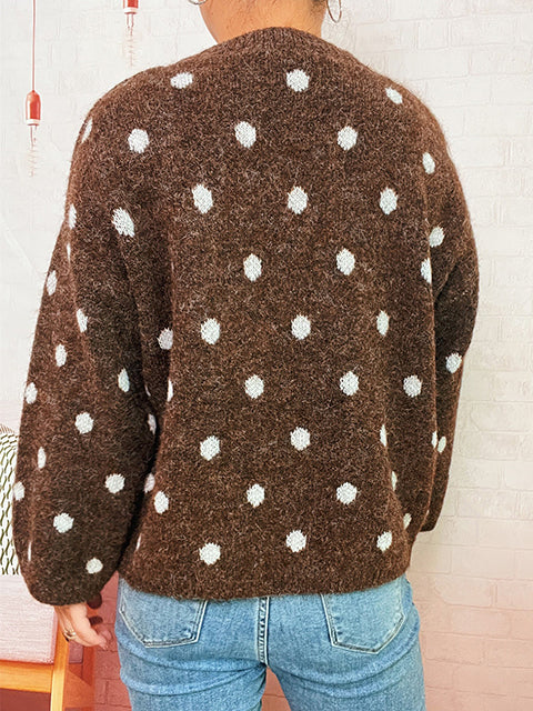 Polka Dot Crew Neck Casual Sweater