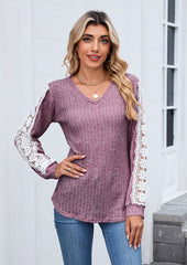 Lace Inset V Neck Long Sleeve T-shirt