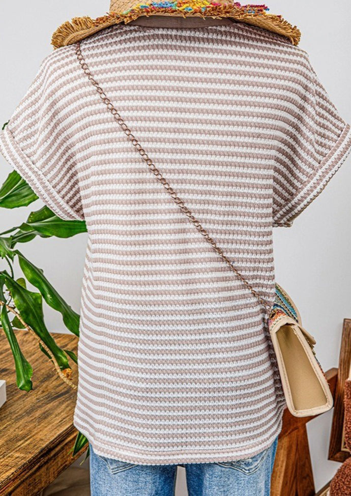 Striped Contrast V Neck Knitted T-shirt
