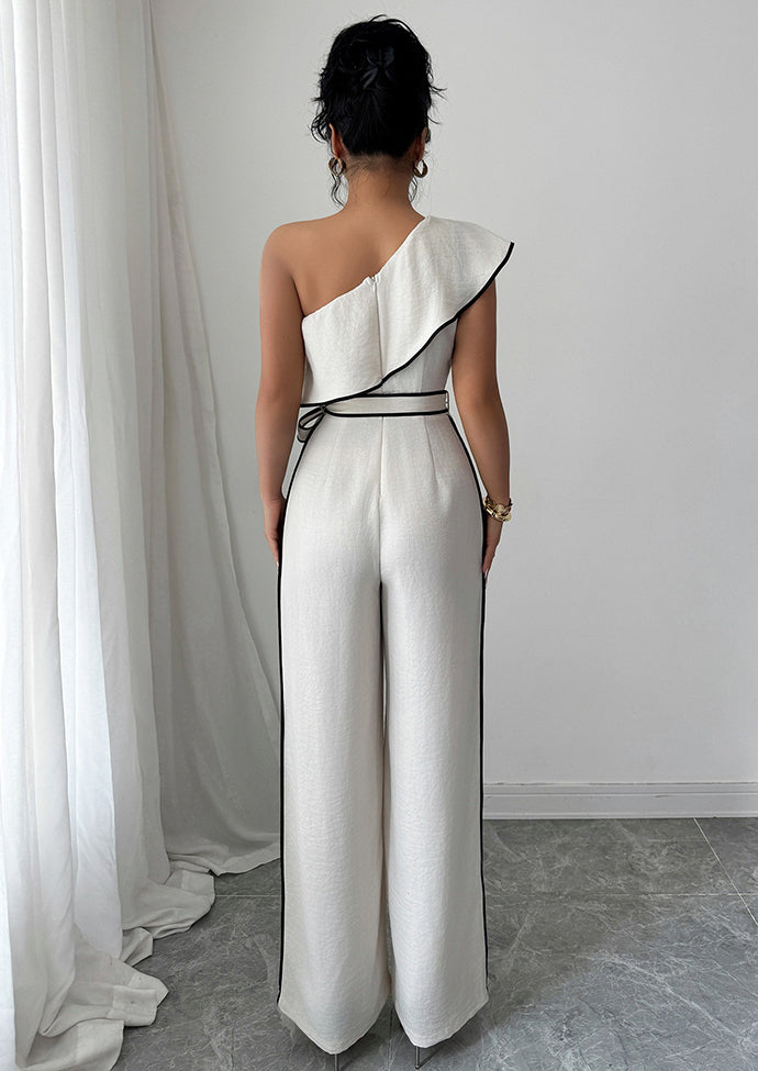 Ruffled One Shoulder Jumpsuit with Belt