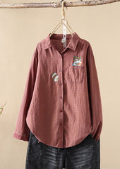 Fox Embroidered Striped Button Up Shirt