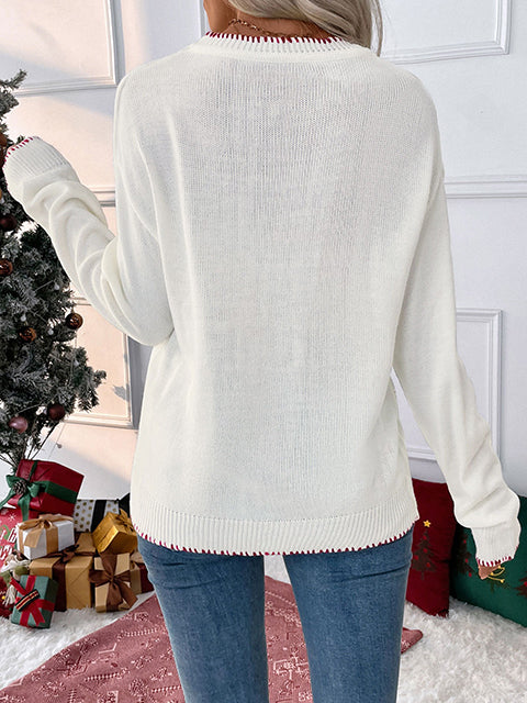 Crew Neck  Bow Jacquard Casual Sweater