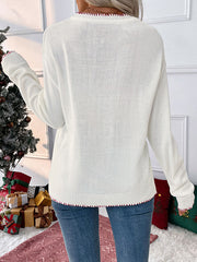 Crew Neck  Bow Jacquard Casual Sweater