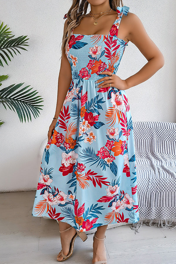 Tropical Floral Smocked Maxi Dress - Dresses from Cindelily