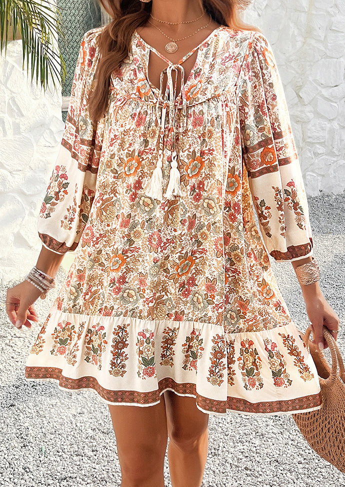 Tie Detail Floal Boho Mini Dress